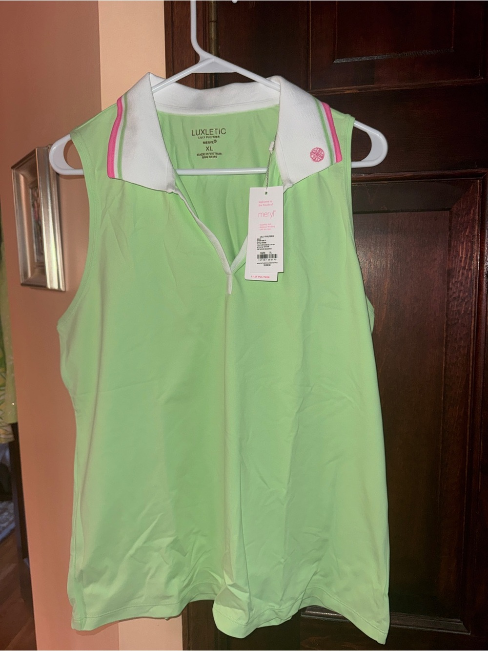 NWT Lilly Pulitzer XL Frida Sleeveless Golf Polo Pistachio Macaron Green White